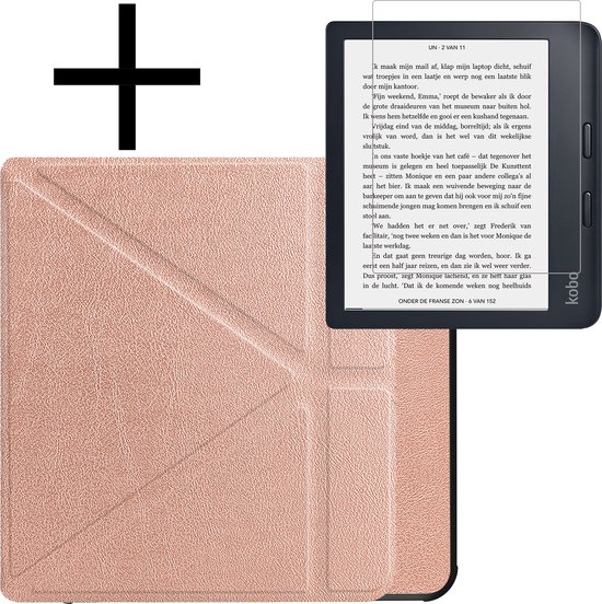 Hoes Geschikt voor Kobo Libra 2 Hoesje Bookcase Cover Book Case Hoes Sleepcover Trifold Met Screenprotector - Rosé Goud van Mango Cover