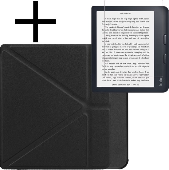 Hoes Geschikt voor Kobo Libra 2 Hoesje Bookcase Cover Book Case Hoes Sleepcover Trifold Met Screenprotector - Zwart van Merkloos