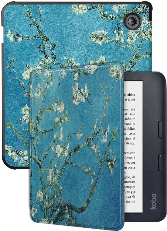 Hoes Geschikt voor Kobo Libra 2 Hoesje Bookcase Cover Hoes - Hoesje Geschikt voor Kobo Libra 2 Hoes Cover Case - Bloesem