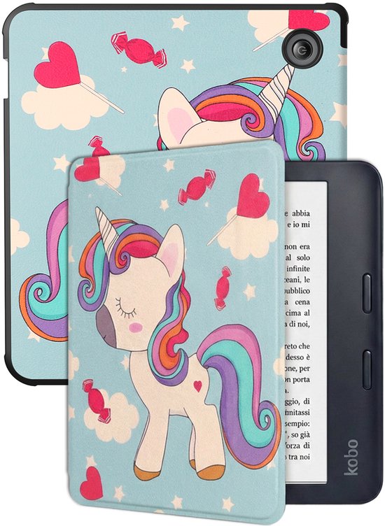 Hoes Geschikt voor Kobo Libra 2 Hoesje Bookcase Cover Hoes - Hoesje Geschikt voor Kobo Libra 2 Hoes Cover Case - Eenhoorn