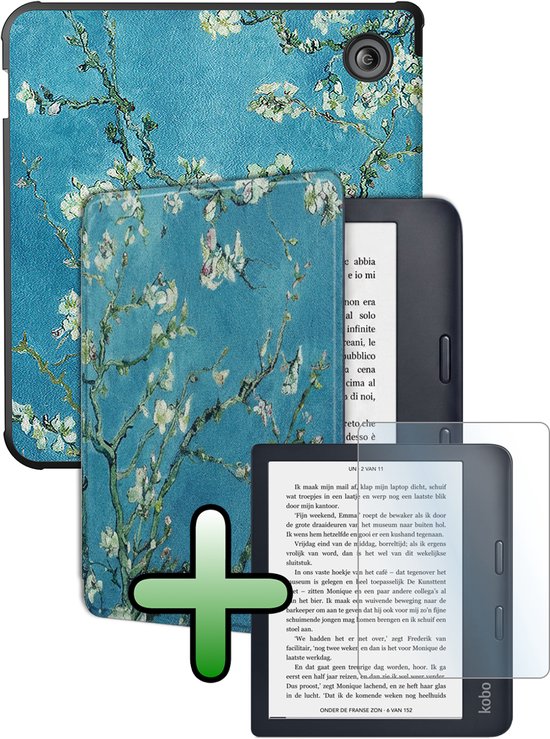 Hoes Geschikt voor Kobo Libra 2 Hoesje Bookcase Cover Hoes Met Screenprotector - Hoesje Geschikt voor Kobo Libra 2 Hoes Cover Case - Bloesem