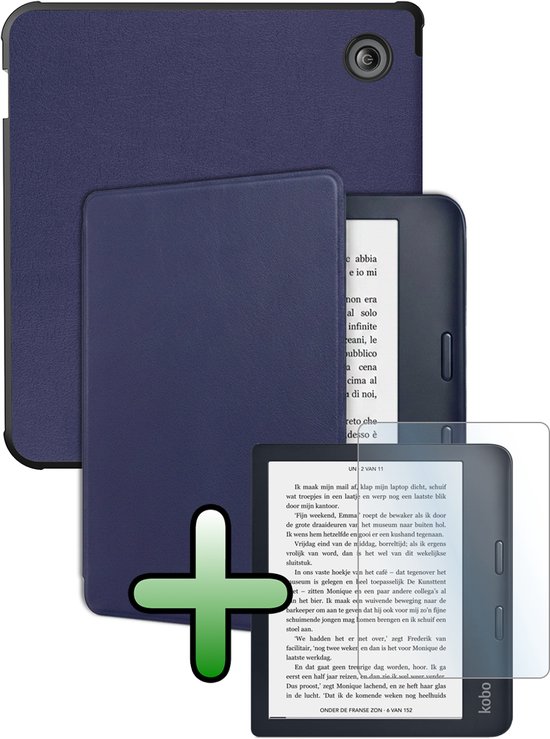 Hoes Geschikt voor Kobo Libra 2 Hoesje Bookcase Cover Hoes Met Screenprotector - Hoesje Geschikt voor Kobo Libra 2 Hoes Cover Case - Donkerblauw