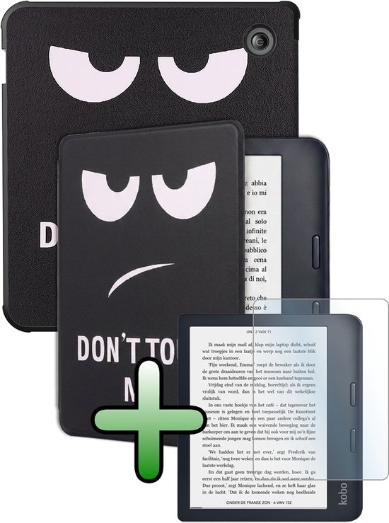 Hoes Geschikt voor Kobo Libra 2 Hoesje Bookcase Cover Hoes Met Screenprotector - Hoesje Geschikt voor Kobo Libra 2 Hoes Cover Case - Don't Touch Me