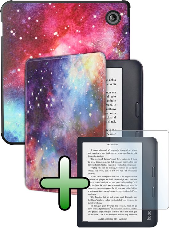 Hoes Geschikt voor Kobo Libra 2 Hoesje Bookcase Cover Hoes Met Screenprotector - Hoesje Geschikt voor Kobo Libra 2 Hoes Cover Case - Galaxy