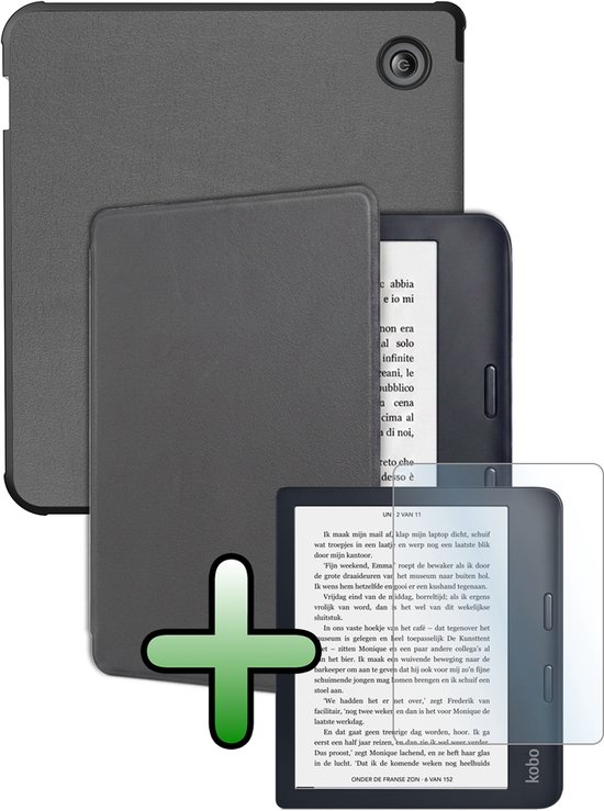 Hoes Geschikt voor Kobo Libra 2 Hoesje Bookcase Cover Hoes Met Screenprotector - Hoesje Geschikt voor Kobo Libra 2 Hoes Cover Case - Grijs