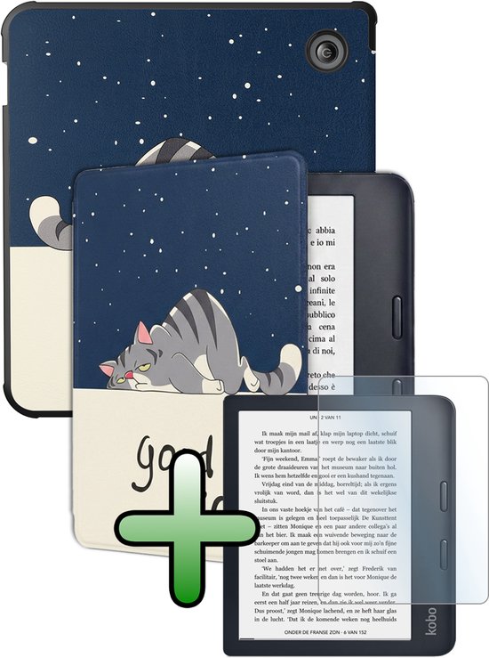 Hoes Geschikt voor Kobo Libra 2 Hoesje Bookcase Cover Hoes Met Screenprotector - Hoesje Geschikt voor Kobo Libra 2 Hoes Cover Case - Kat