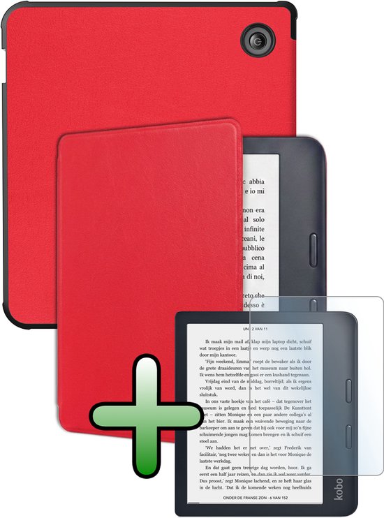 Hoes Geschikt voor Kobo Libra 2 Hoesje Bookcase Cover Hoes Met Screenprotector - Hoesje Geschikt voor Kobo Libra 2 Hoes Cover Case - Rood