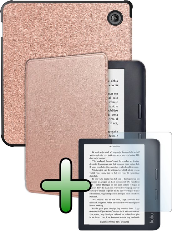 Hoes Geschikt voor Kobo Libra 2 Hoesje Bookcase Cover Hoes Met Screenprotector - Hoesje Geschikt voor Kobo Libra 2 Hoes Cover Case - Rosé Goud