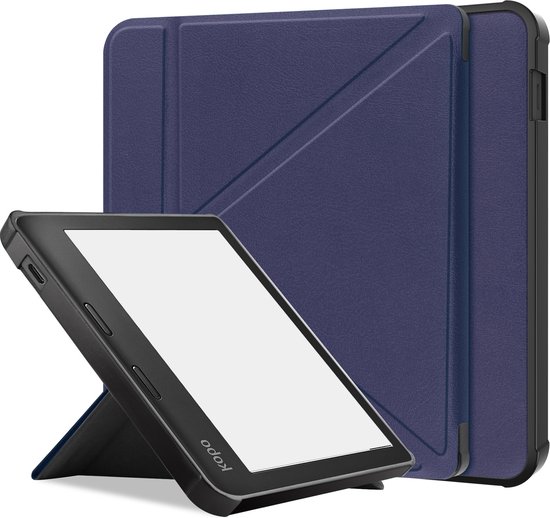 Hoes Geschikt voor Kobo Libra 2 Hoesje Bookcase Cover Hoes Trifold - Hoesje Geschikt voor Kobo Libra 2 Hoes Cover Case - Donkerblauw van Merkloos