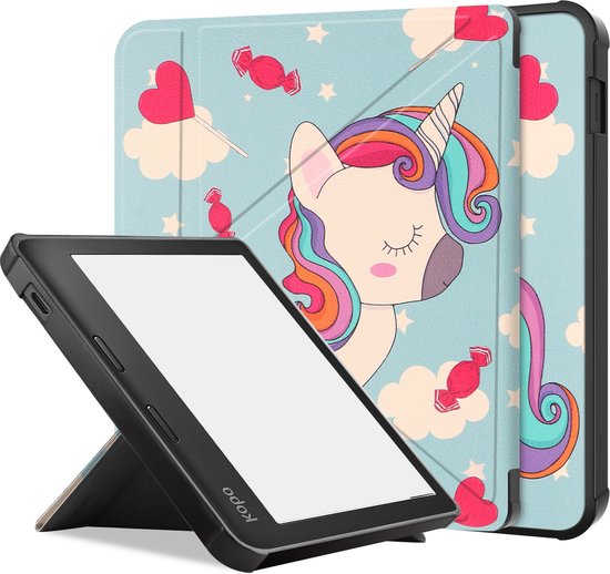 Hoes Geschikt voor Kobo Libra 2 Hoesje Bookcase Cover Hoes Trifold - Hoesje Geschikt voor Kobo Libra 2 Hoes Cover Case - Eenhoorn van Merkloos