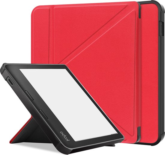 Hoes Geschikt voor Kobo Libra 2 Hoesje Bookcase Cover Hoes Trifold - Hoesje Geschikt voor Kobo Libra 2 Hoes Cover Case - Rood van Echt-Hoesje