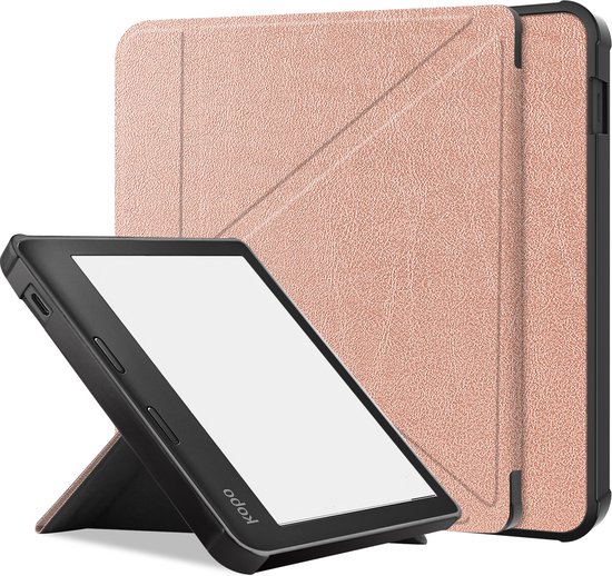 Hoes Geschikt voor Kobo Libra 2 Hoesje Bookcase Cover Hoes Trifold - Hoesje Geschikt voor Kobo Libra 2 Hoes Cover Case - Rosé Goud van Amasu.
