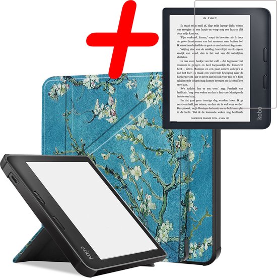 Hoes Geschikt voor Kobo Libra 2 Hoesje Bookcase Cover Hoes Trifold Met Screenprotector - Hoesje Geschikt voor Kobo Libra 2 Hoes Cover Case - Bloesem van Dux Ducis