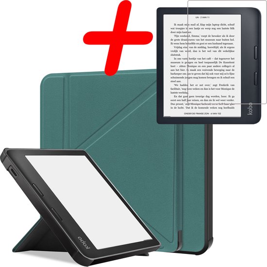 Hoes Geschikt voor Kobo Libra 2 Hoesje Bookcase Cover Hoes Trifold Met Screenprotector - Hoesje Geschikt voor Kobo Libra 2 Hoes Cover Case - Donkergroen van Merkwaardig