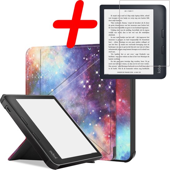 Hoes Geschikt voor Kobo Libra 2 Hoesje Bookcase Cover Hoes Trifold Met Screenprotector - Hoesje Geschikt voor Kobo Libra 2 Hoes Cover Case - Galaxy van EZLIFE
