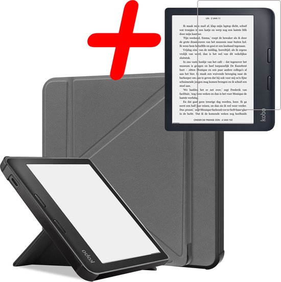 Hoes Geschikt voor Kobo Libra 2 Hoesje Bookcase Cover Hoes Trifold Met Screenprotector - Hoesje Geschikt voor Kobo Libra 2 Hoes Cover Case - Grijs van ESR