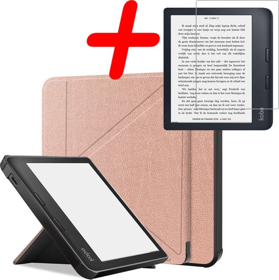 Hoes Geschikt voor Kobo Libra 2 Hoesje Bookcase Cover Hoes Trifold Met Screenprotector - Hoesje Geschikt voor Kobo Libra 2 Hoes Cover Case - Rosé Goud van Aimmie