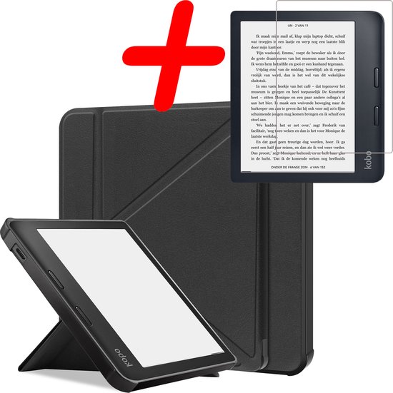 Hoes Geschikt voor Kobo Libra 2 Hoesje Bookcase Cover Hoes Trifold Met Screenprotector - Hoesje Geschikt voor Kobo Libra 2 Hoes Cover Case - Zwart van MMOBIEL