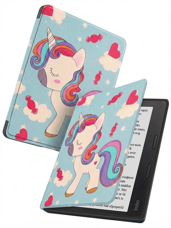 Hoes Geschikt voor Kobo Libra 2 - Luxe E-reader Bescherm Case - Hoesje Book Cover - Eenhoorn