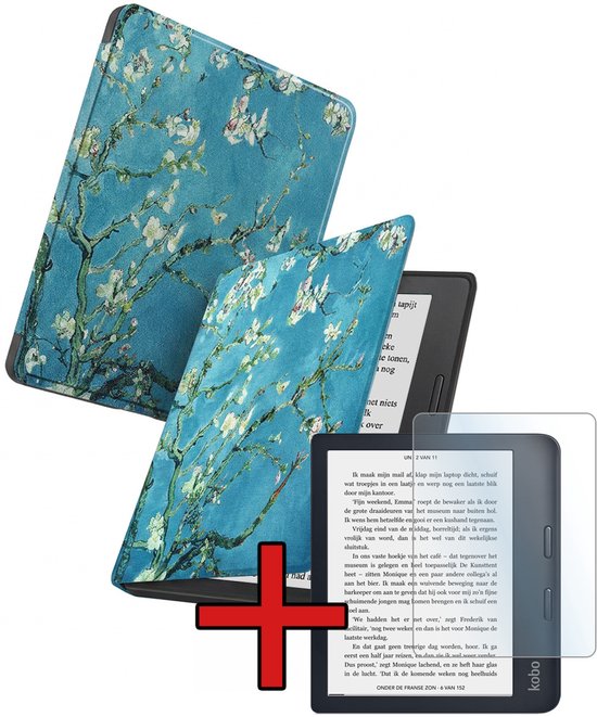 Hoes Geschikt voor Kobo Libra 2 - Met Screenprotector - Luxe E-reader Bescherm Case - Hoesje Book Cover - Bloesem