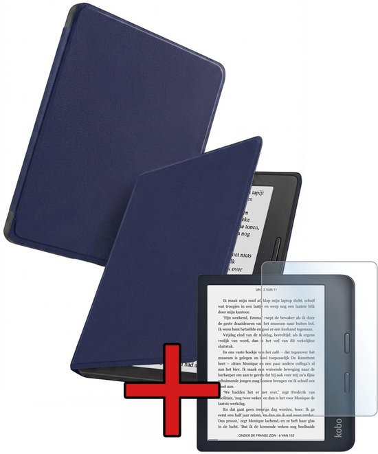Hoes Geschikt voor Kobo Libra 2 - Met Screenprotector - Luxe E-reader Bescherm Case - Hoesje Book Cover - Donkerblauw