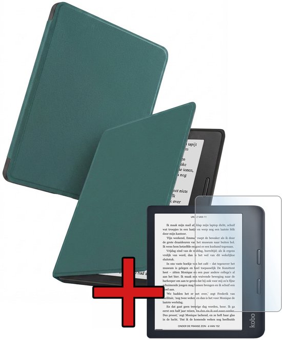 Hoes Geschikt voor Kobo Libra 2 - Met Screenprotector - Luxe E-reader Bescherm Case - Hoesje Book Cover - Donkergroen