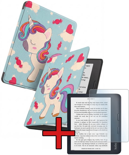 Hoes Geschikt voor Kobo Libra 2 - Met Screenprotector - Luxe E-reader Bescherm Case - Hoesje Book Cover - Eenhoorn