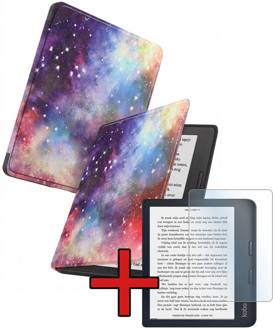 Hoes Geschikt voor Kobo Libra 2 - Met Screenprotector - Luxe E-reader Bescherm Case - Hoesje Book Cover - Galaxy