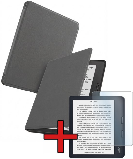 Hoes Geschikt voor Kobo Libra 2 - Met Screenprotector - Luxe E-reader Bescherm Case - Hoesje Book Cover - Grijs