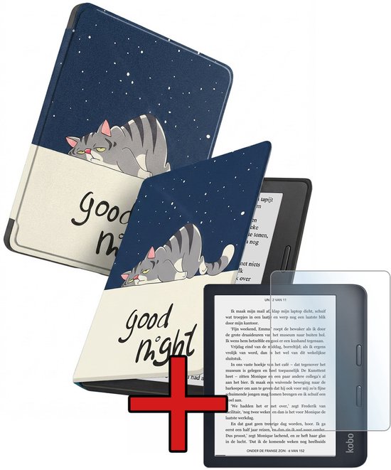 Hoes Geschikt voor Kobo Libra 2 - Met Screenprotector - Luxe E-reader Bescherm Case - Hoesje Book Cover - Kat