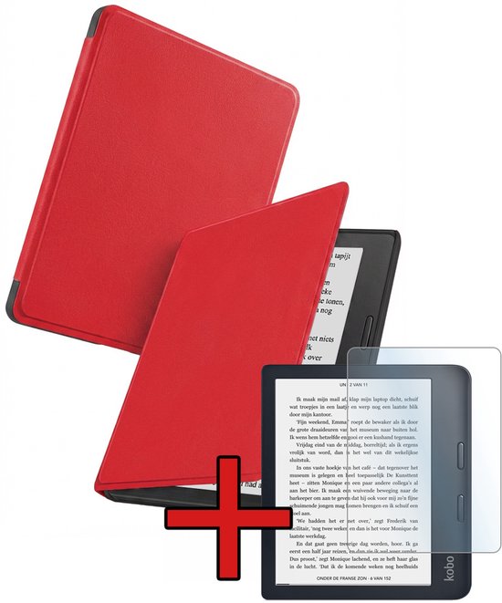 Hoes Geschikt voor Kobo Libra 2 - Met Screenprotector - Luxe E-reader Bescherm Case - Hoesje Book Cover - Rood