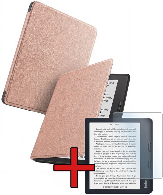 Hoes Geschikt voor Kobo Libra 2 - Met Screenprotector - Luxe E-reader Bescherm Case - Hoesje Book Cover - Rosé Goud