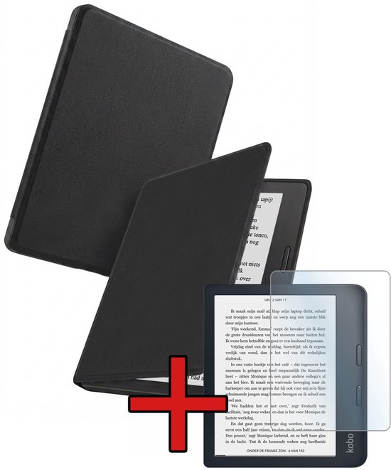 Hoes Geschikt voor Kobo Libra 2 - Met Screenprotector - Luxe E-reader Bescherm Case - Hoesje Book Cover - Zwart