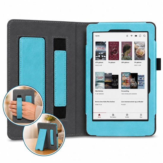 Hoes geschikt voor Kobo Libra Colour – Book Case met Handgreep & Kickstand – Auto/Wake – Blauw