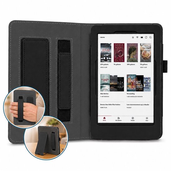Hoes geschikt voor Kobo Libra Colour – Book Case met Handgreep & Kickstand – Auto/Wake – Zwart