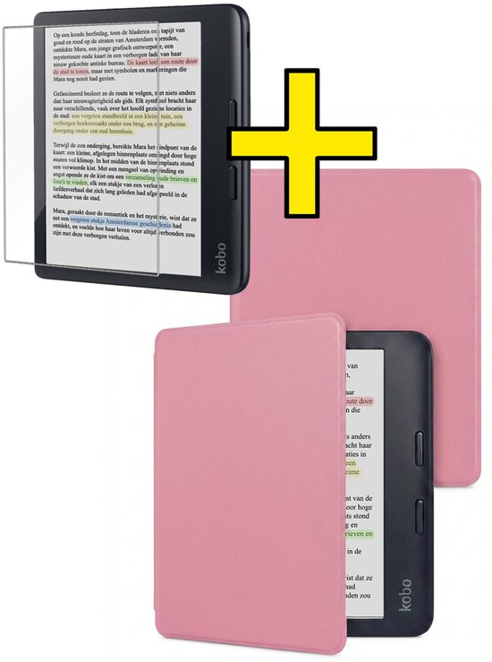 Hoes Geschikt voor Kobo Libra Colour - E-reader Bescherm Hoesje Case Sleep Cover Met Screenprotector - Hoes Geschikt voor Kobo Libra Colour Hoesje - Roze