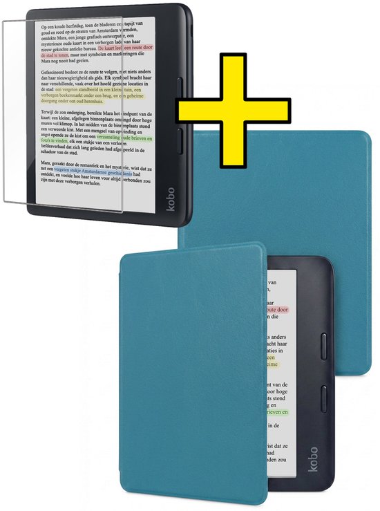 Hoes Geschikt voor Kobo Libra Colour - E-reader Bescherm Hoesje Case Sleep Cover Met Screenprotector - Hoes Geschikt voor Kobo Libra Colour Hoesje - Turquoise