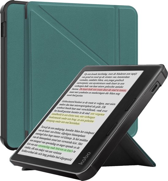 Hoes geschikt voor Kobo Libra Colour - E-reader hoesje - Bookcase cover - Beschermhoes - Trifold - Tablet case - Groen - Jonyx