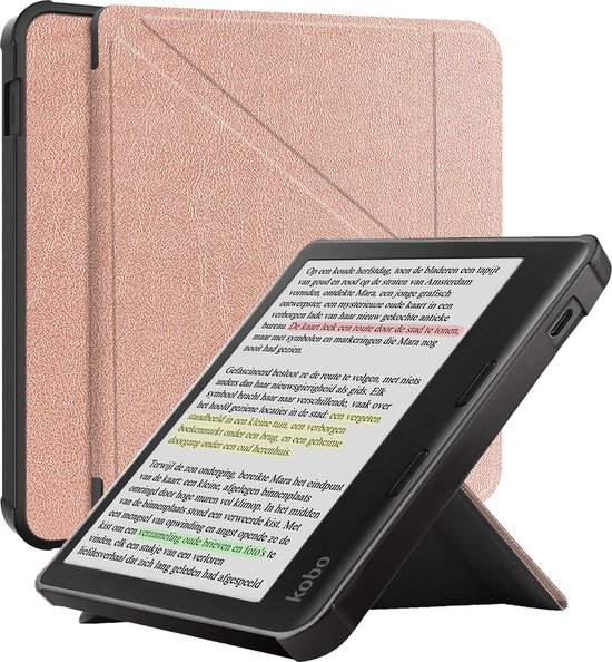 Hoes geschikt voor Kobo Libra Colour - E-reader hoesje - Bookcase cover - Beschermhoes - Trifold - Tablet case - Rosé goud - Jonyx