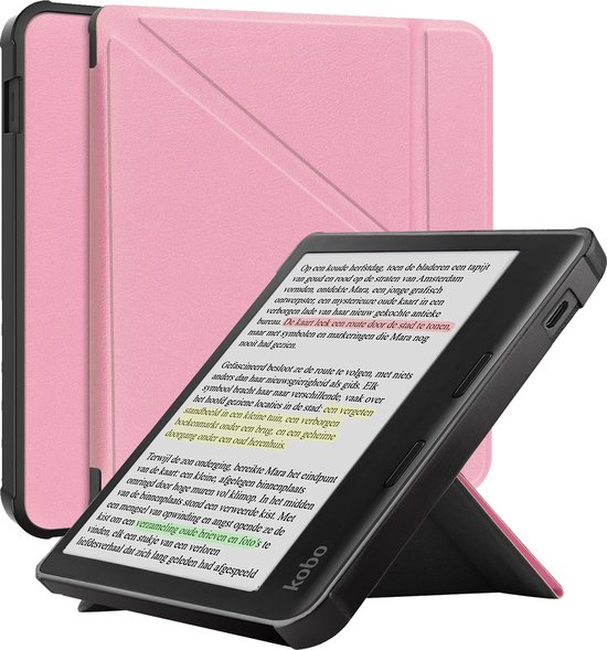 Hoes geschikt voor Kobo Libra Colour - E-reader hoesje - Bookcase cover - Beschermhoes - Trifold - Tablet case - Roze - Jonyx
