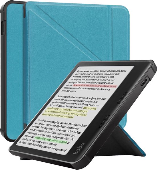 Hoes geschikt voor Kobo Libra Colour - E-reader hoesje - Bookcase cover - Beschermhoes - Trifold - Tablet case - Turquoise - Jonyx
