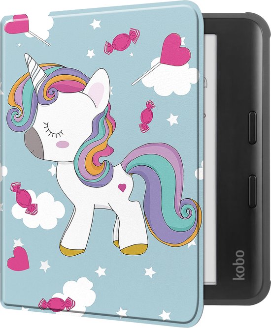 Hoes Geschikt voor Kobo Libra Colour Hoesje Bookcase Cover Book Case Hoes Sleepcover - Eenhoorn van HoesjePlus