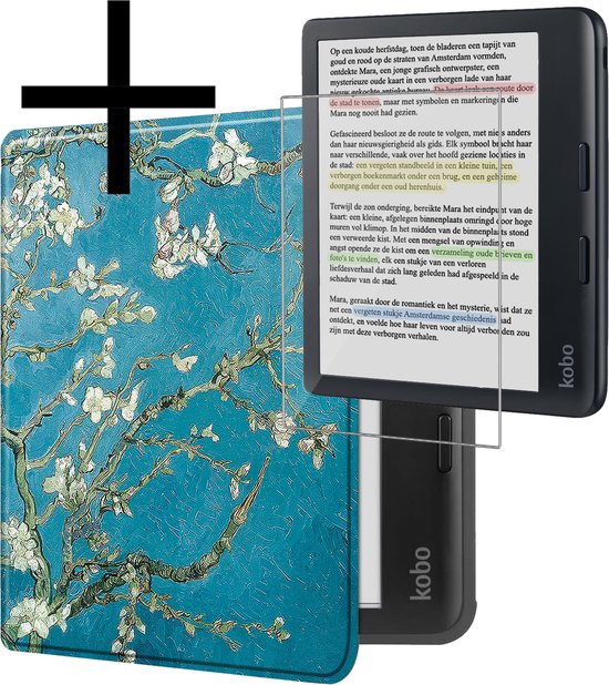 Hoes Geschikt voor Kobo Libra Colour Hoesje Bookcase Cover Book Case Hoes Sleepcover Met Screenprotector - Bloesem van Dux Ducis