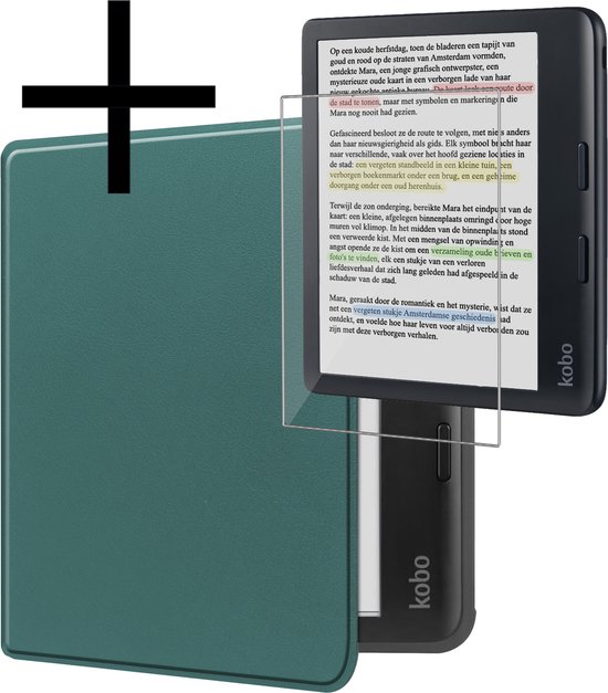 Hoes Geschikt voor Kobo Libra Colour Hoesje Bookcase Cover Book Case Hoes Sleepcover Met Screenprotector - Donkergroen van EAZY CASE