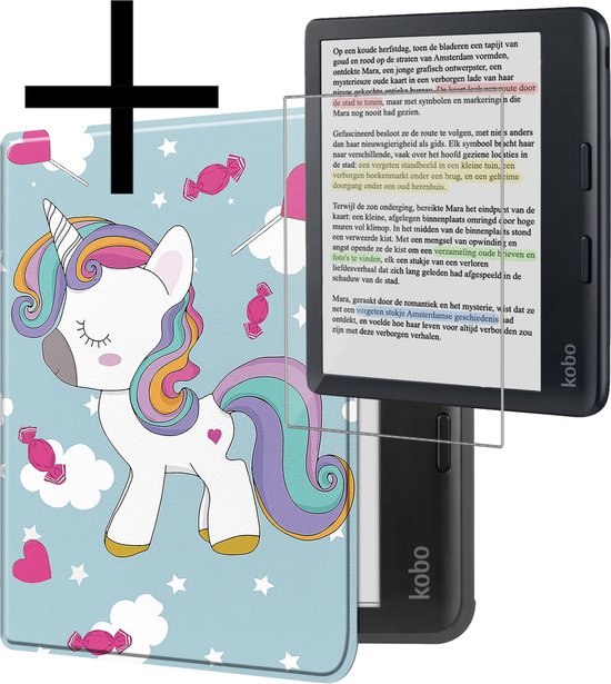 Hoes Geschikt voor Kobo Libra Colour Hoesje Bookcase Cover Book Case Hoes Sleepcover Met Screenprotector - Eenhoorn van kwmobile