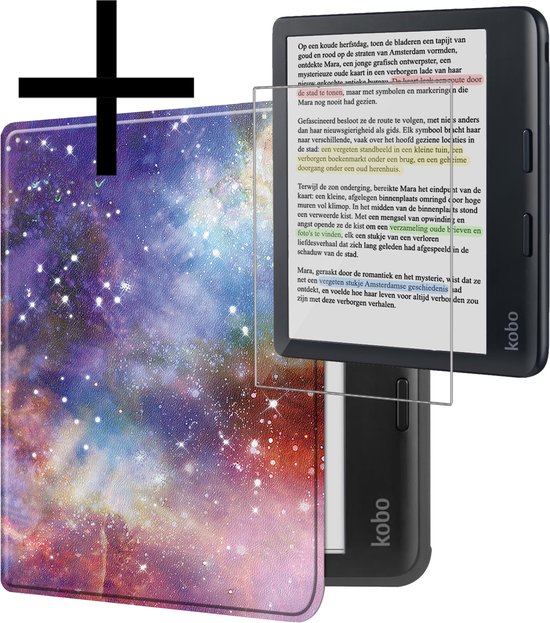 Hoes Geschikt voor Kobo Libra Colour Hoesje Bookcase Cover Book Case Hoes Sleepcover Met Screenprotector - Galaxy van ESR