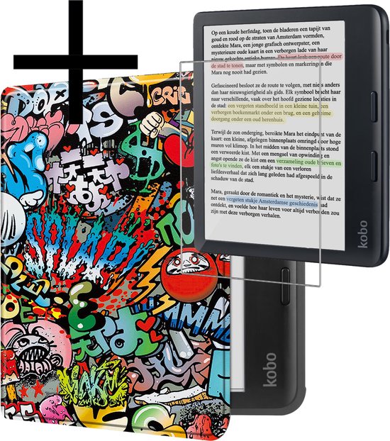 Hoes Geschikt voor Kobo Libra Colour Hoesje Bookcase Cover Book Case Hoes Sleepcover Met Screenprotector - Graffity van Todobarato.