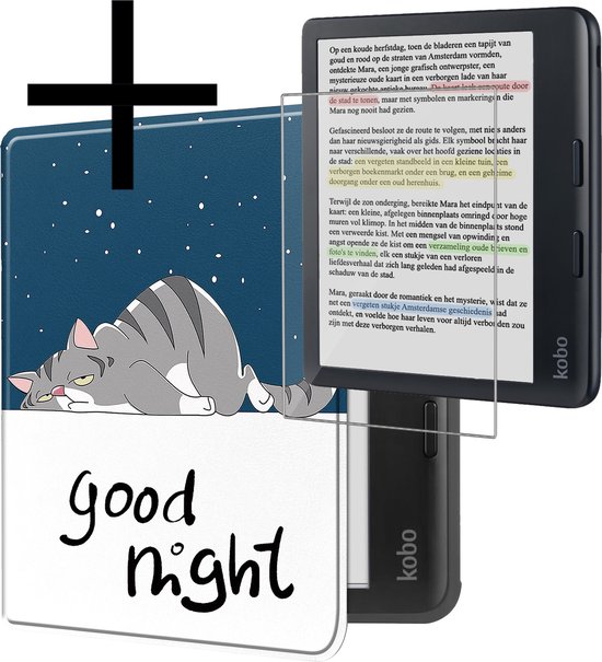 Hoes Geschikt voor Kobo Libra Colour Hoesje Bookcase Cover Book Case Hoes Sleepcover Met Screenprotector - Kat van iPega