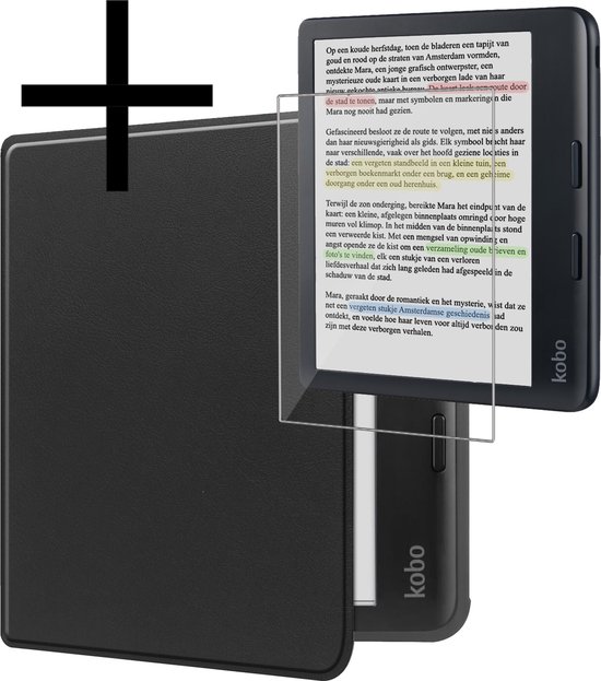 Hoes Geschikt voor Kobo Libra Colour Hoesje Bookcase Cover Book Case Hoes Sleepcover Met Screenprotector - Zwart van Echthelder