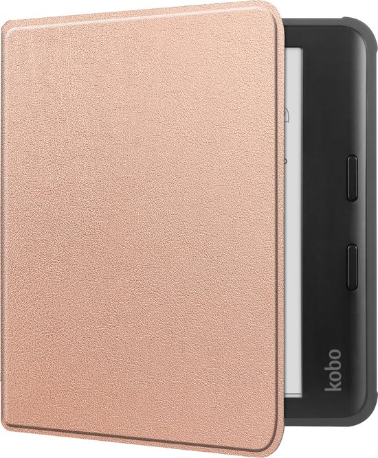 Hoes Geschikt voor Kobo Libra Colour Hoesje Bookcase Cover Book Case Hoes Sleepcover - Rosé Goud van iMoshion